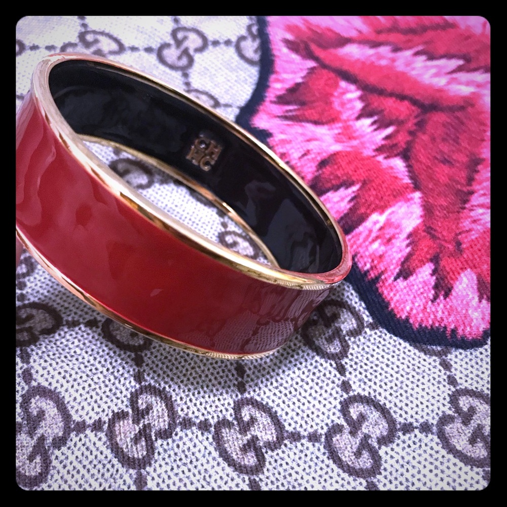 Carolina Herrera red enamel gold tone bangle